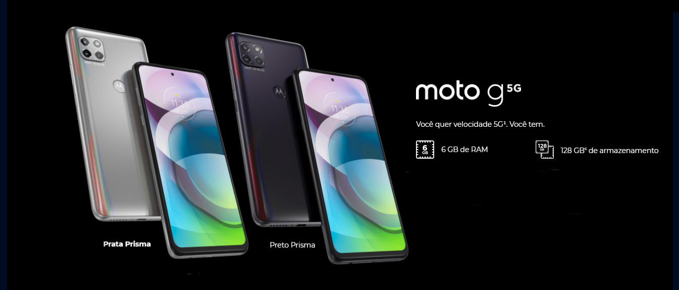 Smartphone Motorola G 5G 128GB 6GB RAM Tela 6,7 Câmera Tripla Traseira 48MP + 8MP + 2MP Frontal de 16MP Bateria 5000mAh Preto